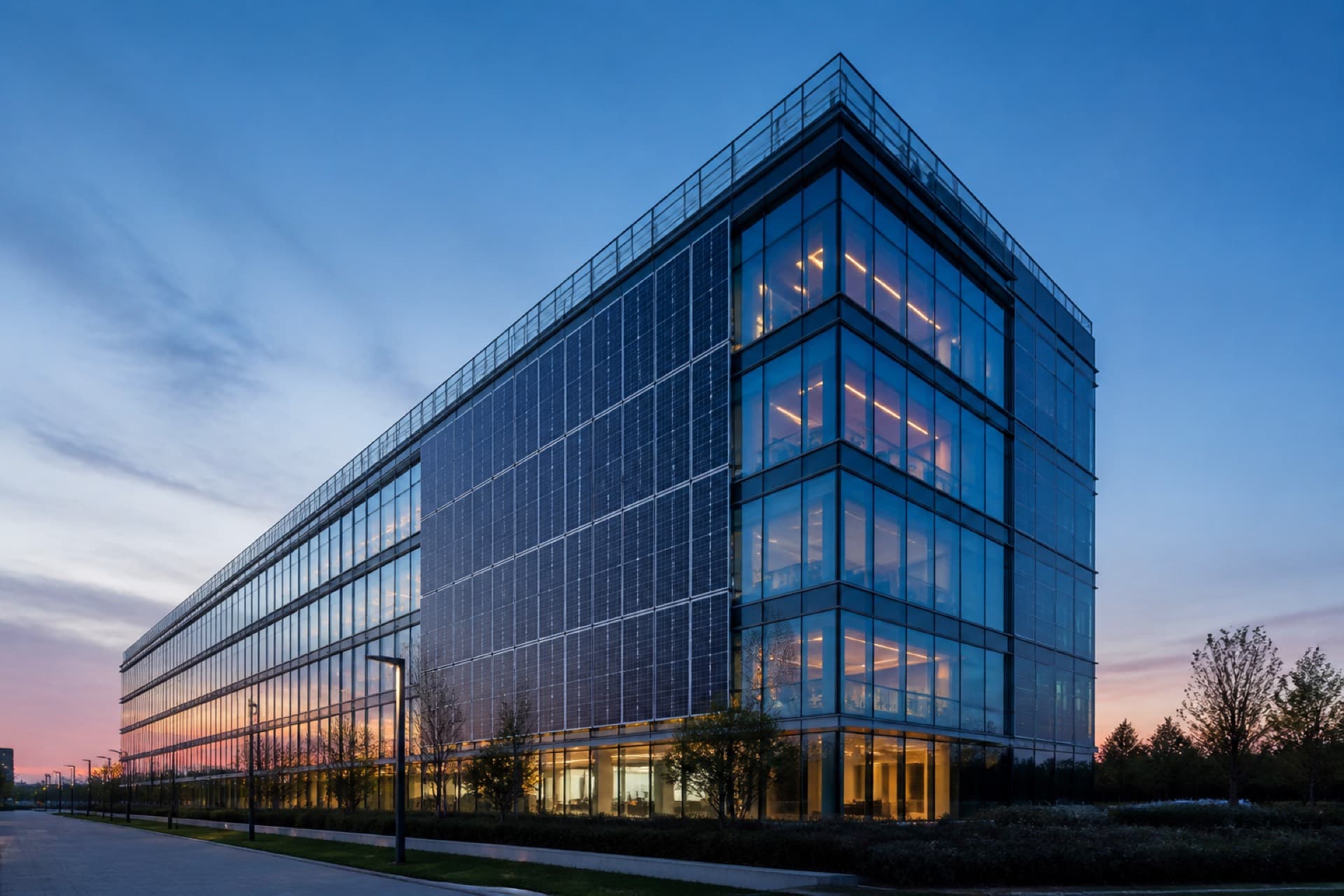 Glass facade with integrated photovoltaic modules